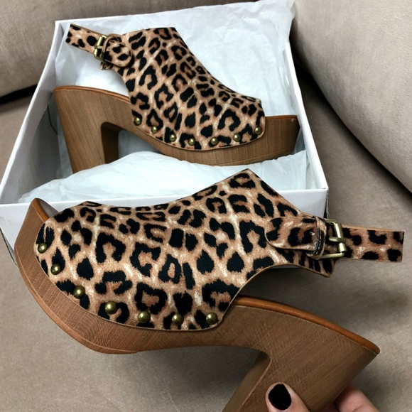 Leopard faux wooden chunky platform mule heels - Picture 8 of 8
